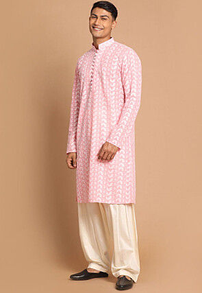 Chikankari Pure Cotton Dhoti Kurta in Pink