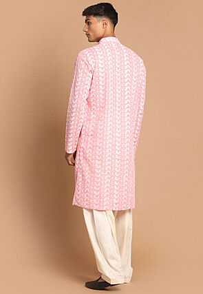 Chikankari Pure Cotton Dhoti Kurta in Pink
