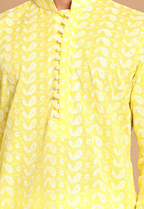 Chikankari Pure Cotton Dhoti Kurta in Yellow
