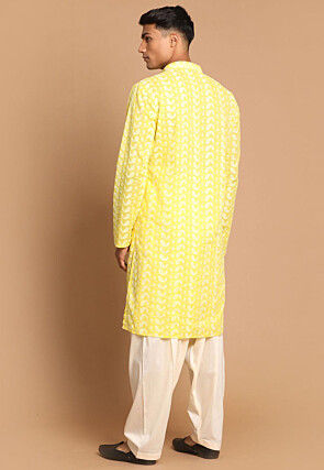 Chikankari Pure Cotton Dhoti Kurta in Yellow