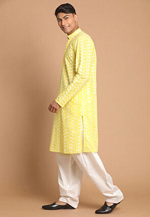 Chikankari Pure Cotton Dhoti Kurta in Yellow