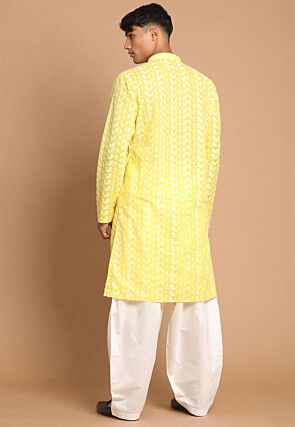 Chikankari Pure Cotton Dhoti Kurta in Yellow