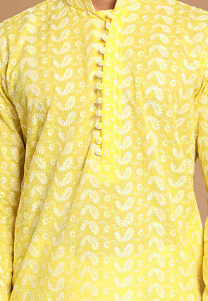 Chikankari Pure Cotton Dhoti Kurta in Yellow