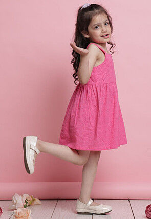 Chikankari Pure Cotton Dress in Pink