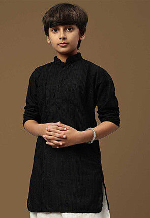 Chikankari Pure Cotton Kurta in Black