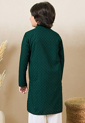 Chikankari Pure Cotton Kurta in Dark Green