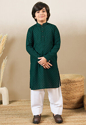 Chikankari Pure Cotton Kurta in Dark Green