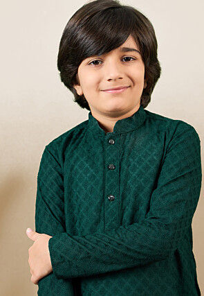 Chikankari Pure Cotton Kurta in Dark Green