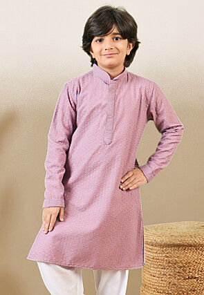 Chikankari Pure Cotton Kurta in Light Purple