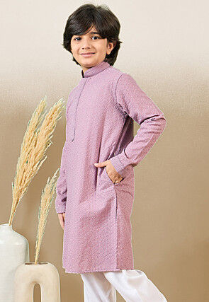 Chikankari Pure Cotton Kurta in Light Purple