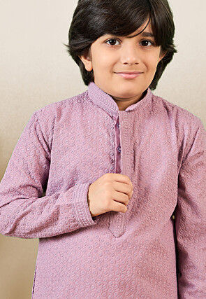 Chikankari Pure Cotton Kurta in Light Purple