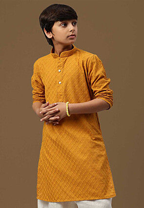 Chikankari Pure Cotton Kurta in Mustard