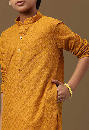 Chikankari Pure Cotton Kurta in Mustard