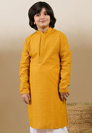 Chikankari Pure Cotton Kurta in Mustard