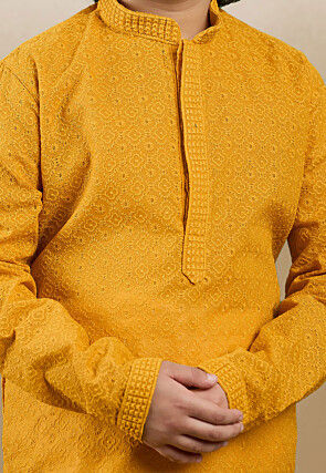 Chikankari Pure Cotton Kurta in Mustard