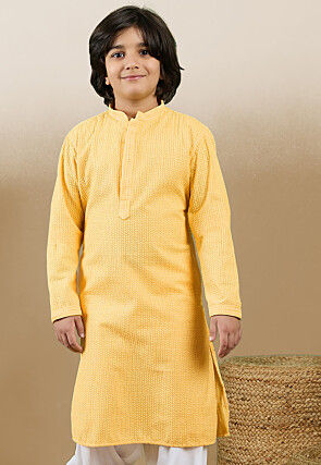 Chikankari Pure Cotton Kurta in Mustard