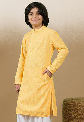 Chikankari Pure Cotton Kurta in Mustard