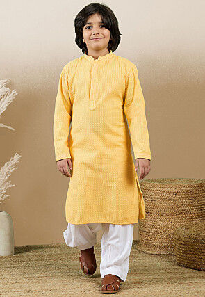 Chikankari Pure Cotton Kurta in Mustard
