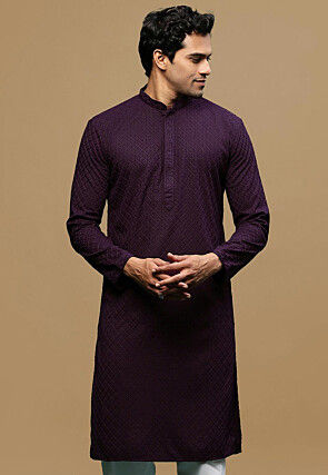 Chikankari Pure Cotton Kurta in Violet