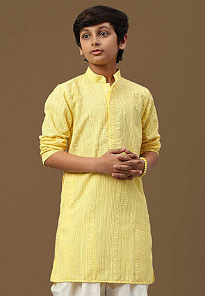 Chikankari Pure Cotton Kurta in Yellow