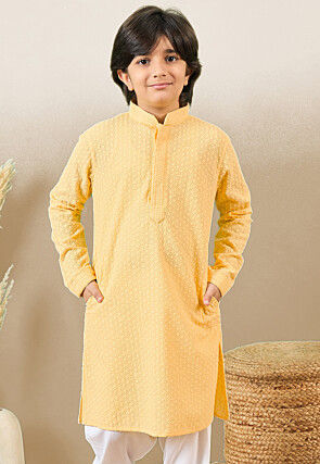 Chikankari Pure Cotton Kurta in Yellow