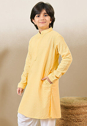 Chikankari Pure Cotton Kurta in Yellow