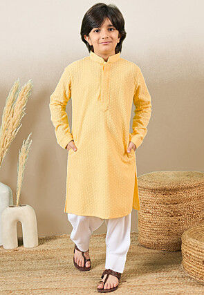Chikankari Pure Cotton Kurta in Yellow