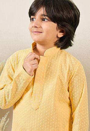 Chikankari Pure Cotton Kurta in Yellow