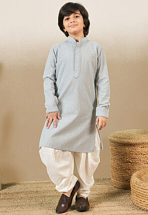 Chikankari Pure Cotton Kurta Set in Light Grey