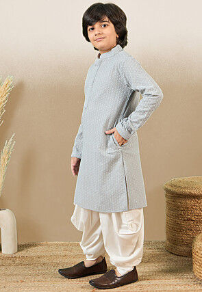 Chikankari Pure Cotton Kurta Set in Light Grey