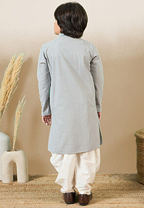 Chikankari Pure Cotton Kurta Set in Light Grey