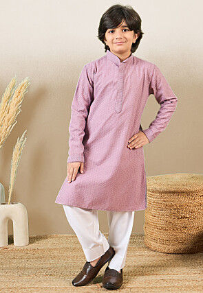 Chikankari Pure Cotton Kurta Set in Light Purple