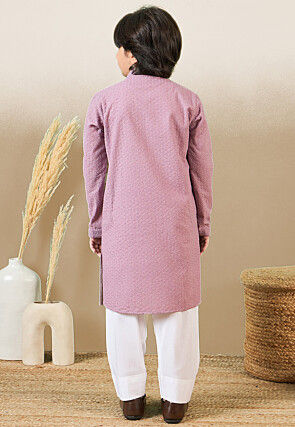 Chikankari Pure Cotton Kurta Set in Light Purple