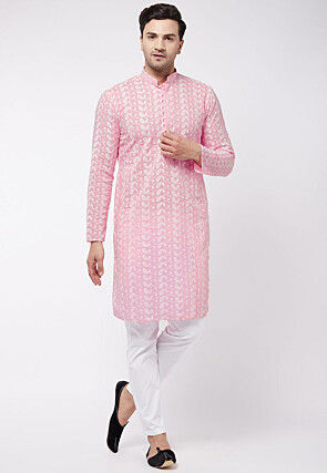 Chikankari Pure Cotton Kurta Set in Pink
