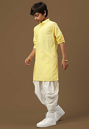 Chikankari Pure Cotton Kurta Set in Yellow