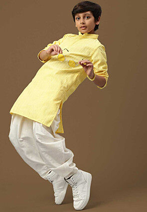 Chikankari Pure Cotton Kurta Set in Yellow