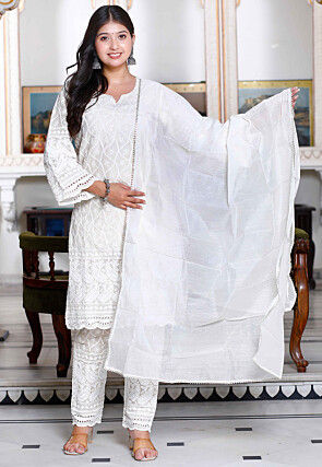 Chikankari Pure Cotton Pakistani Suit in Cream
