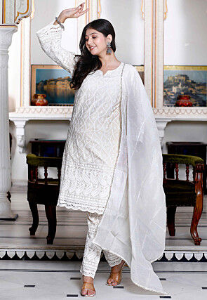Chikankari Pure Cotton Pakistani Suit in Cream