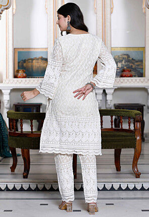 Chikankari Pure Cotton Pakistani Suit in Cream