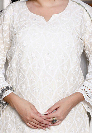 Chikankari Pure Cotton Pakistani Suit in Cream