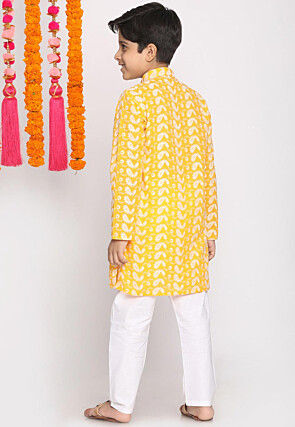 Chikankari Pure Cotton Sherwani Set in Mustard