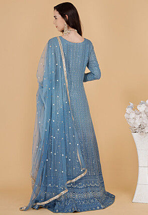 Chikankari Pure Georgette Abaya Style Suit in Blue