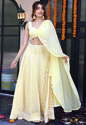 Chikankari Pure Georgette Lehenga in Light Yellow