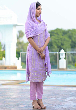 Chikankari Pure Georgette Pakistani Suit in Purple