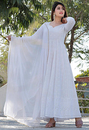 Charming White Designer Gown With Net Dupatta Georgette With - Etsy New  Zealand