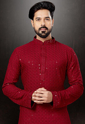 Chikankari Rayon Kurta in Red