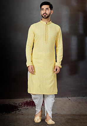 Chikankari Rayon Kurta in Yellow