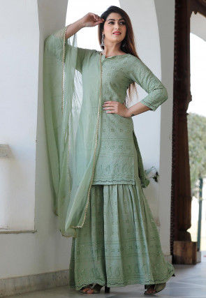 Chikankari Rayon Pakistani Suit in Pastel Green