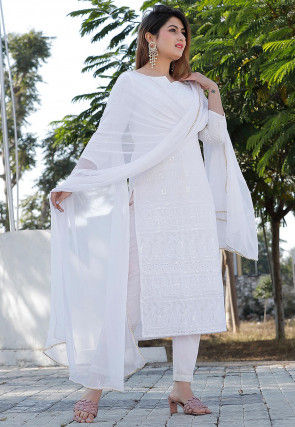 Chikankari Rayon Pakistani Suit in White