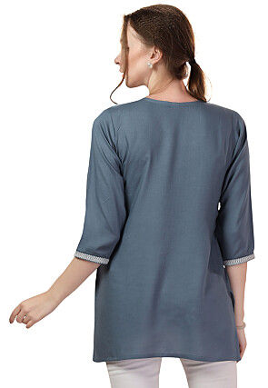 Chikankari Rayon Short Kurti in Grey